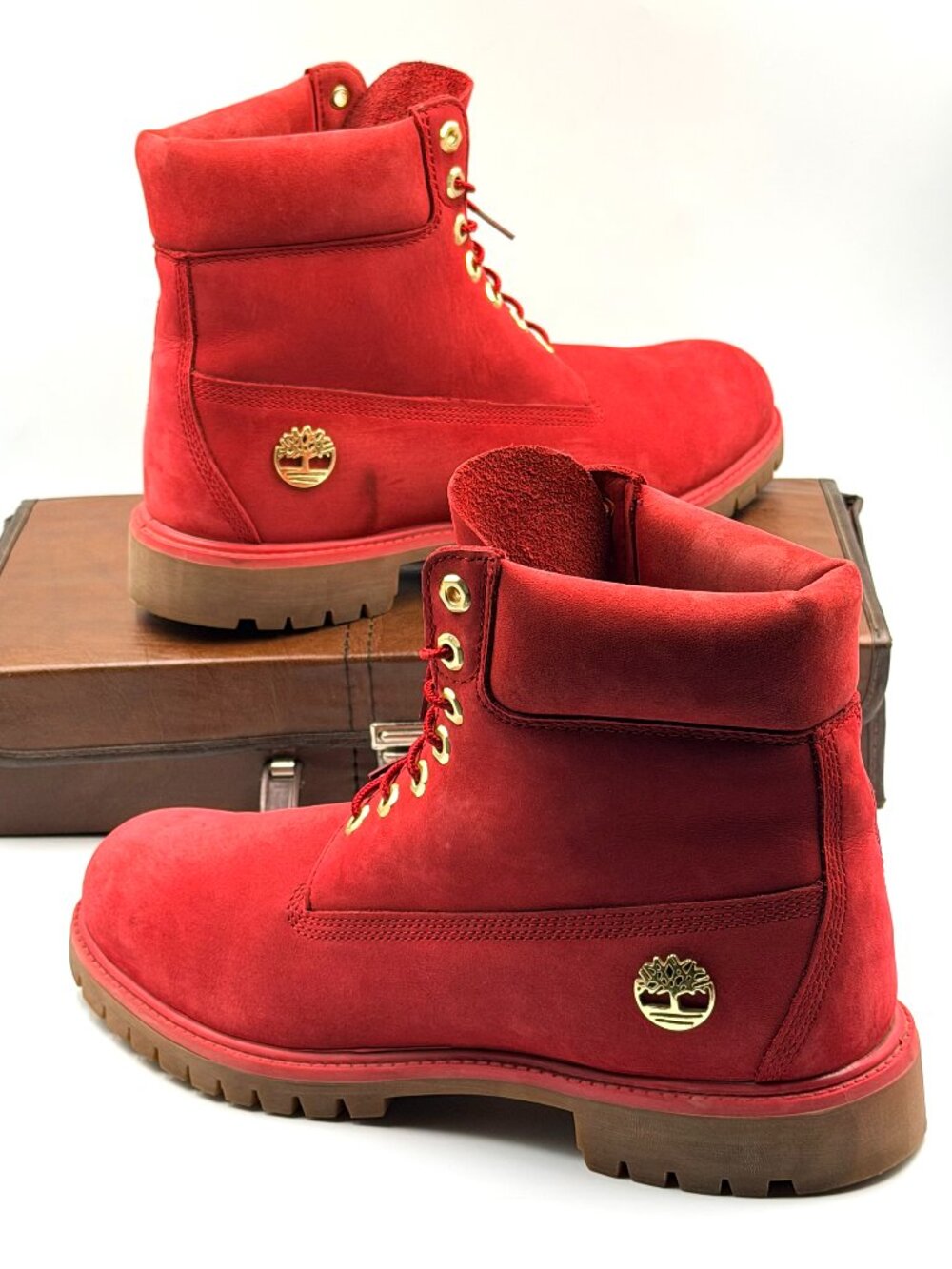 Timberland Men's Premium 6” Red Nubuck Waterproof Leather Boots - Picture 11 of 11